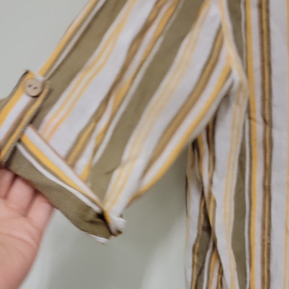 Striped Button-Down Shirt in Olive and Cream - Picture 6 of 16